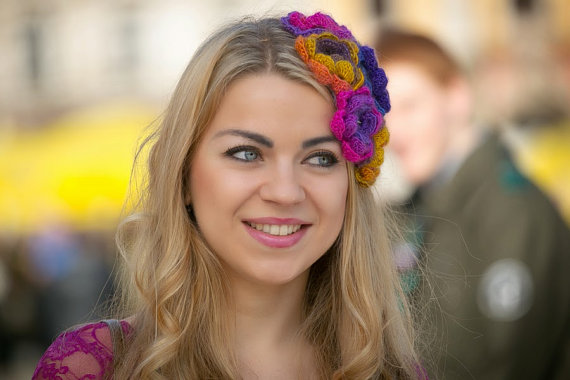 Lovely Flower Crochet Pillbox Hat Fascinator Headband Colorful Headpiece Multicolor Headgear Hair Accessory Protas Fashion